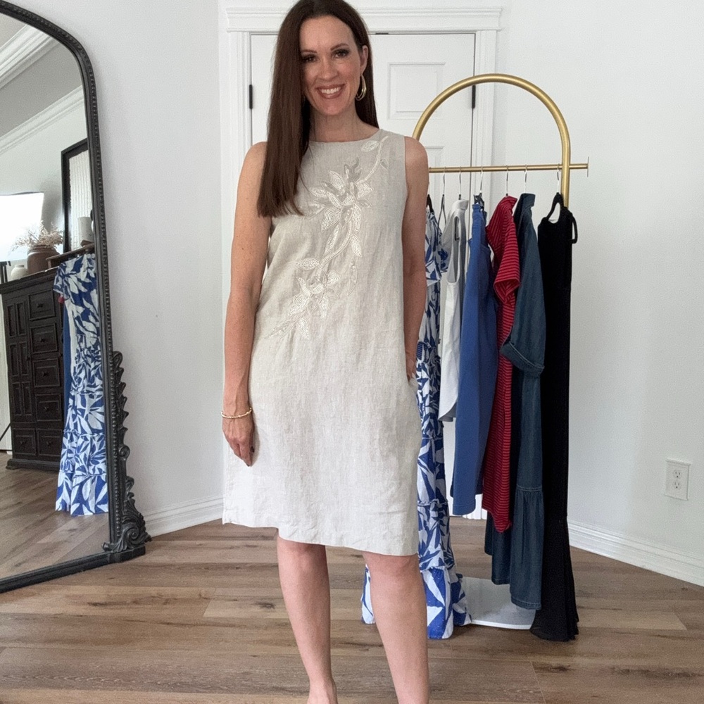 Chico's Cream Embellished Sheath Dress